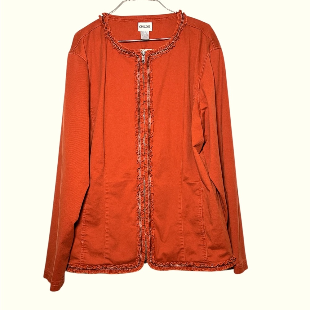 Chico's women's size LG (3) burnt orange zip up  jacket‎ with side pockets (A2)